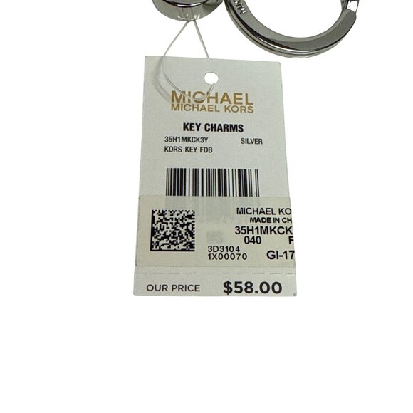 Michael Kors Silver Spellout Crystal Keychain Bag Charm Metal NEW - Picture 2 of 3